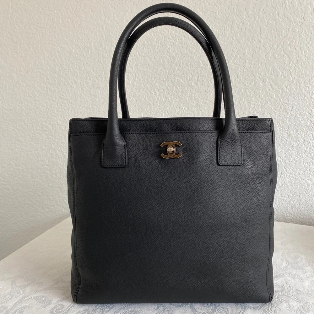 chanel black CC executive tote
